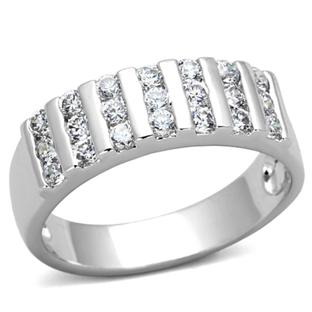 JCE488 Rhodium Brass Ring with AAA Grade CZ  in Clear