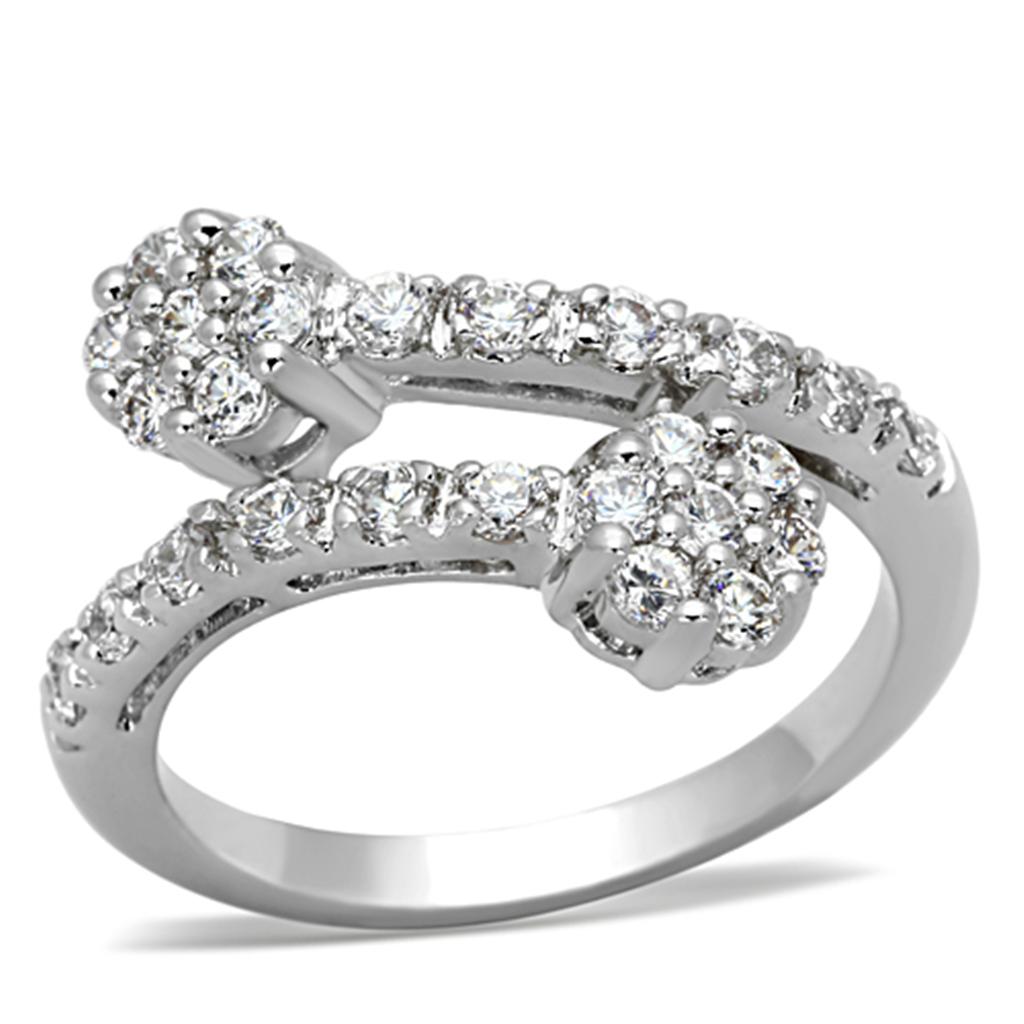 JCE490 Rhodium Brass Ring with AAA Grade CZ  in Clear