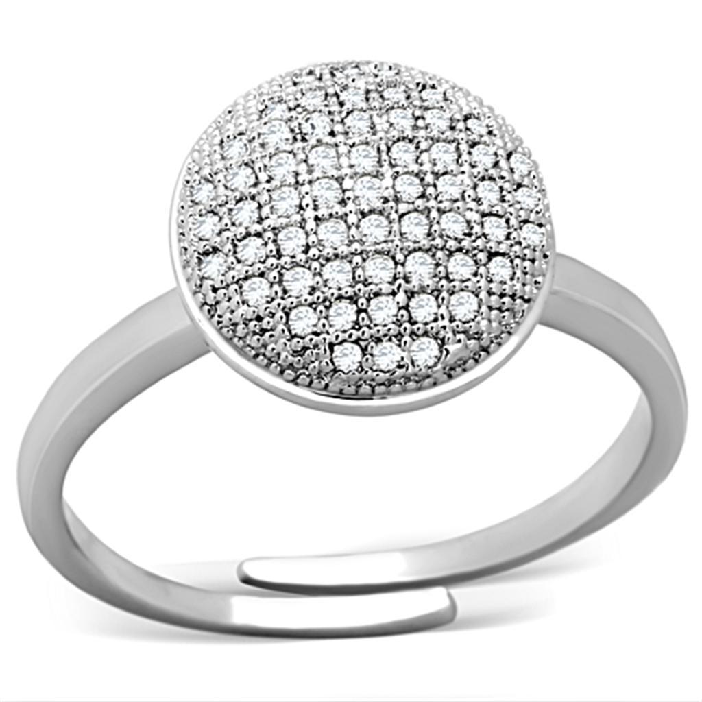 JCE502 Rhodium Brass Ring with AAA Grade CZ  in Clear