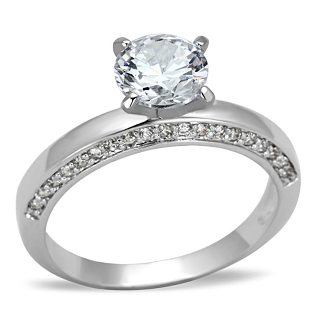 JCE504 Rhodium Brass Ring with AAA Grade CZ  in Clear