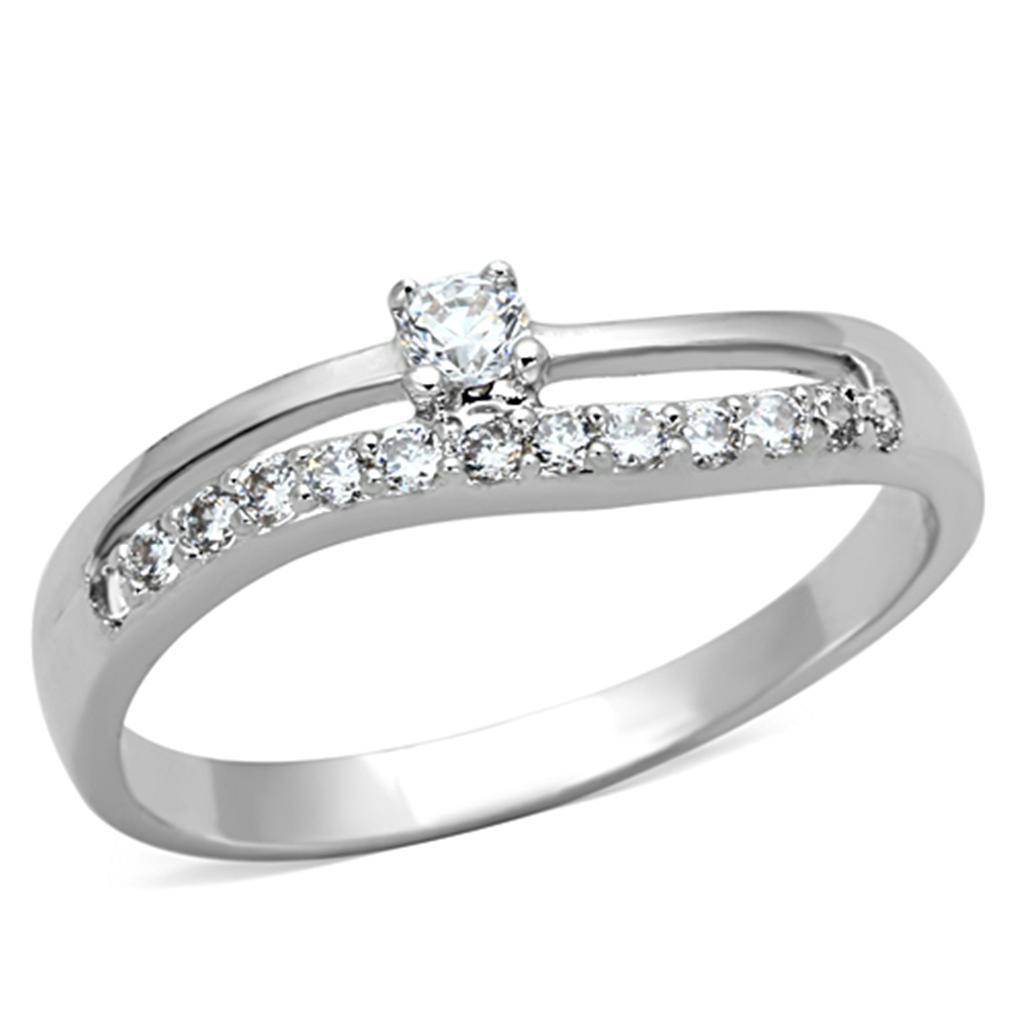 JCE505 Rhodium Brass Ring with AAA Grade CZ  in Clear