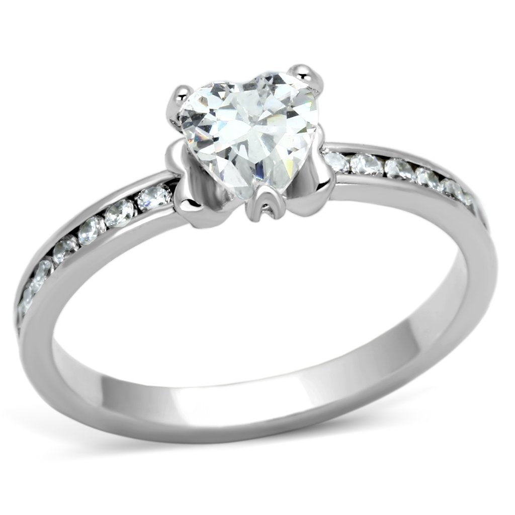 JCE527 Rhodium Brass Ring with AAA Grade CZ  in Clear