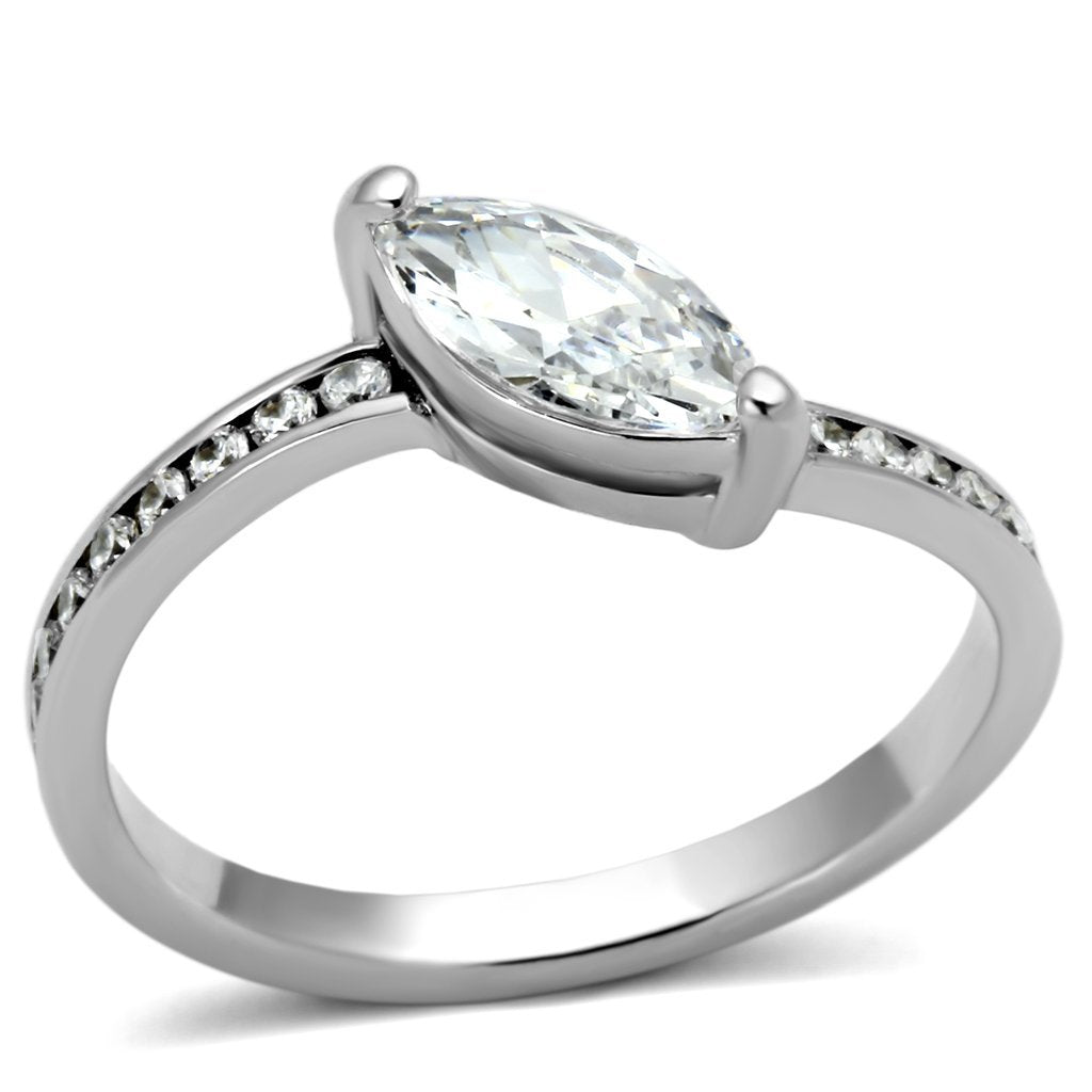 JCE528 Rhodium Brass Ring with AAA Grade CZ  in Clear