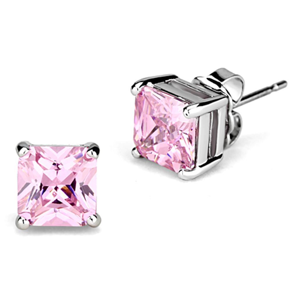 JCE531 Rhodium Brass Earrings with AAA Grade CZ  in Rose