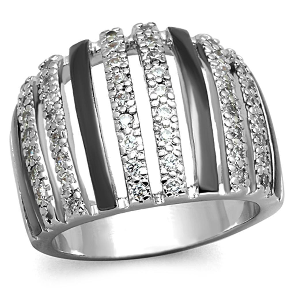 JCE567 Rhodium + Ruthenium Brass Ring with AAA Grade CZ  in Clear