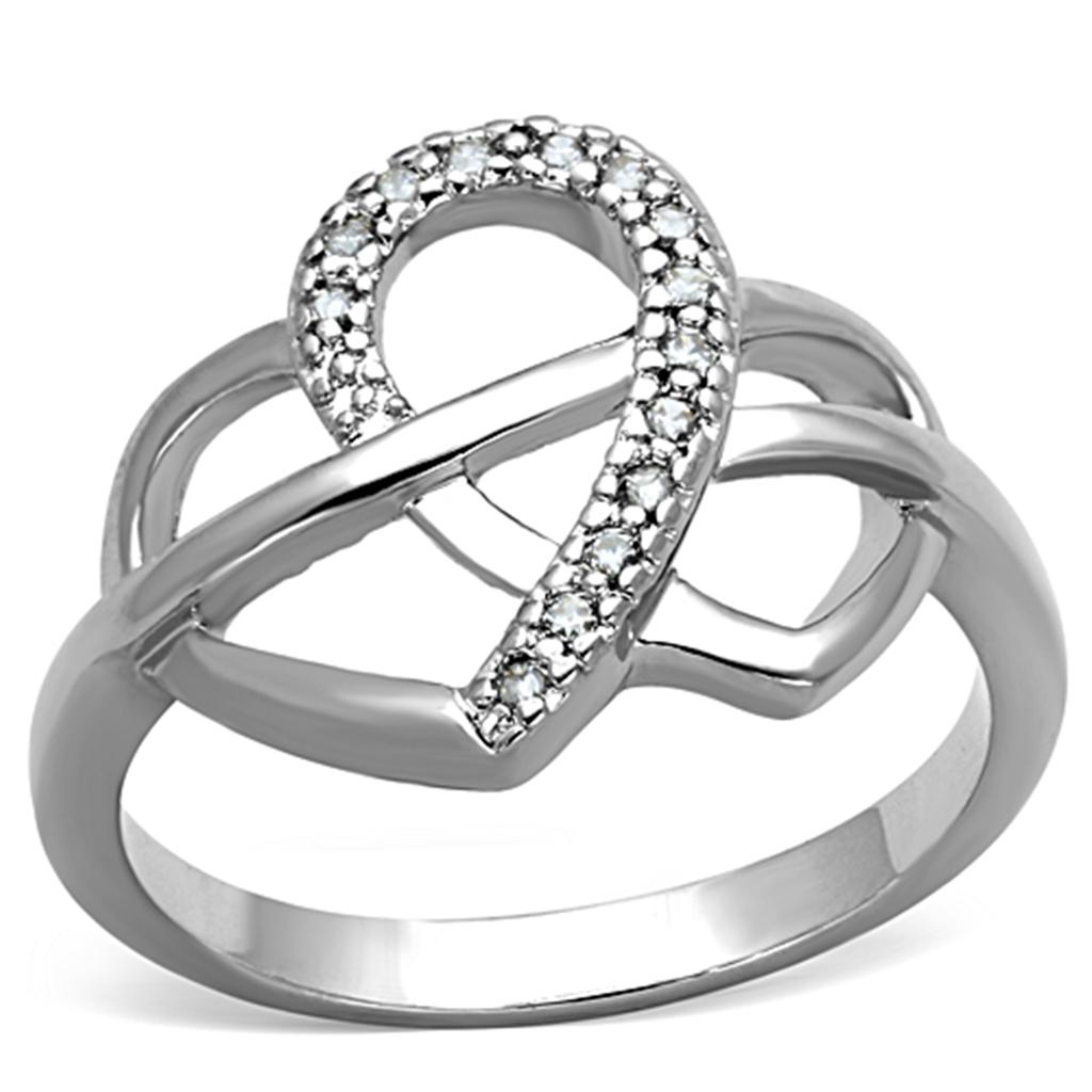 JCE569 Rhodium Brass Ring with AAA Grade CZ  in Clear