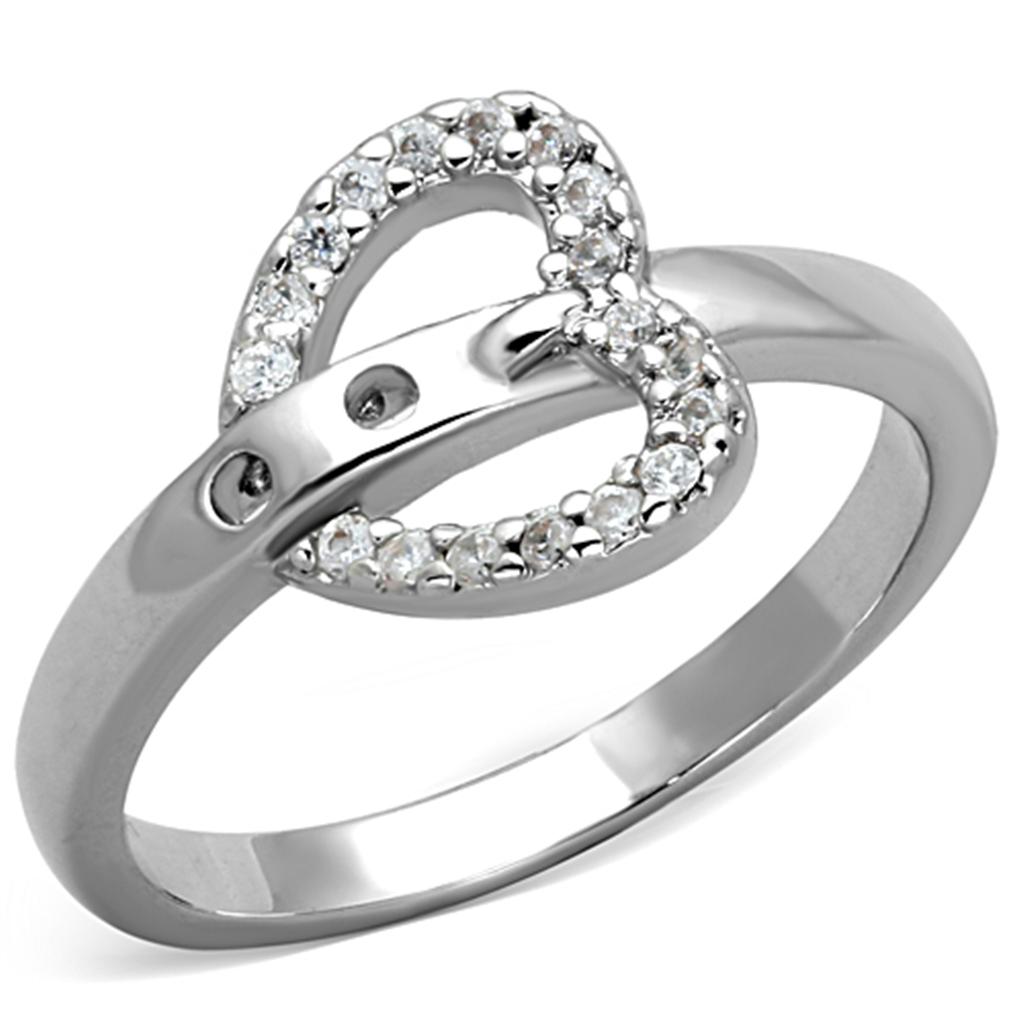 JCE573 Rhodium Brass Ring with AAA Grade CZ  in Clear