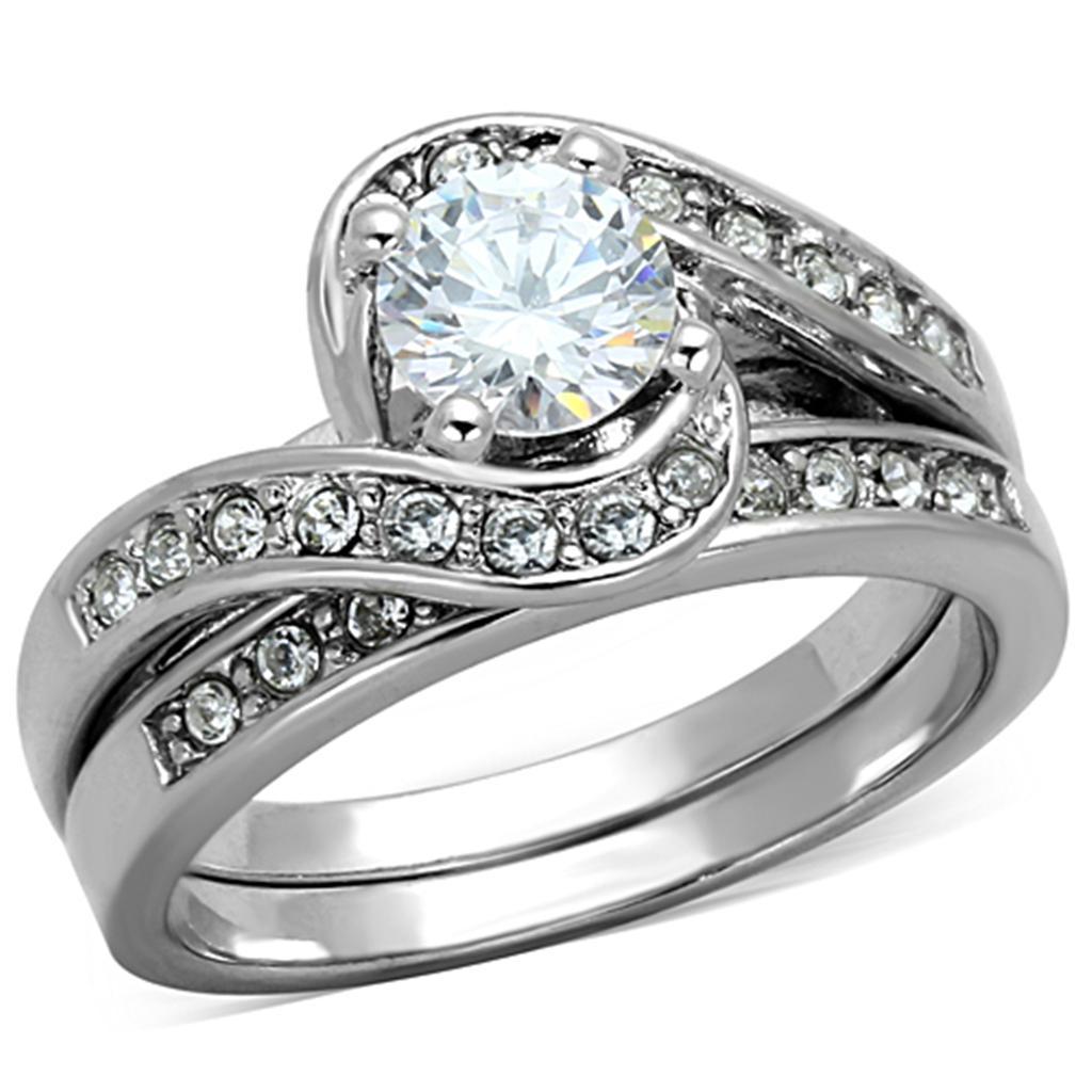 JCE575 Rhodium Brass Ring with AAA Grade CZ  in Clear
