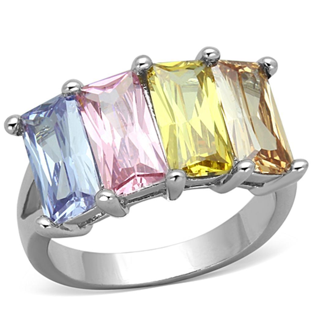 JCE583 Rhodium Brass Ring with AAA Grade CZ  in Multi Color