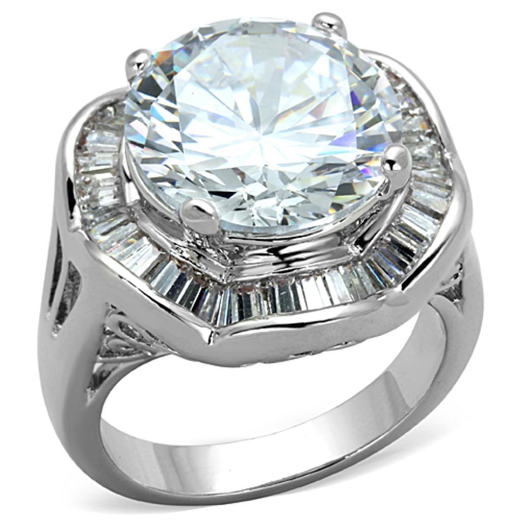 JCE589 Rhodium Brass Ring with AAA Grade CZ  in Clear