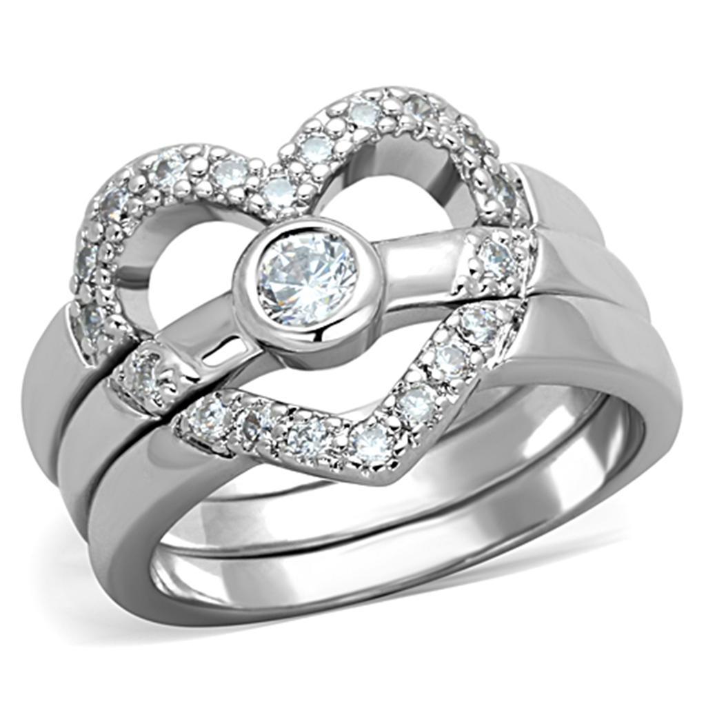 JCE591 Rhodium Brass Ring with AAA Grade CZ  in Clear