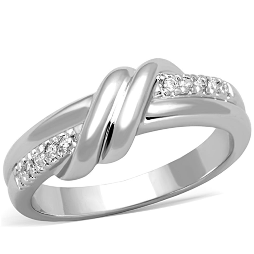 JCE741 Rhodium Brass Ring with AAA Grade CZ  in Clear