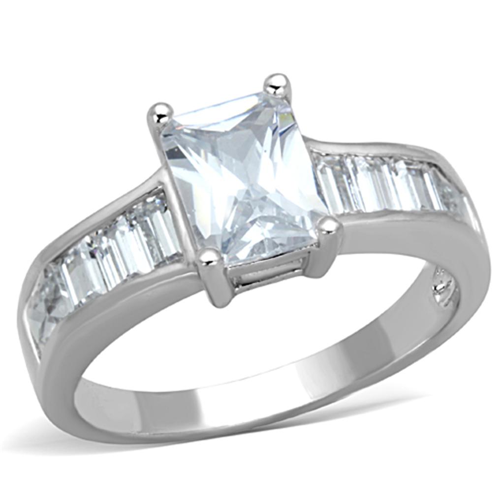 JCE769 Rhodium Brass Ring with AAA Grade CZ  in Clear