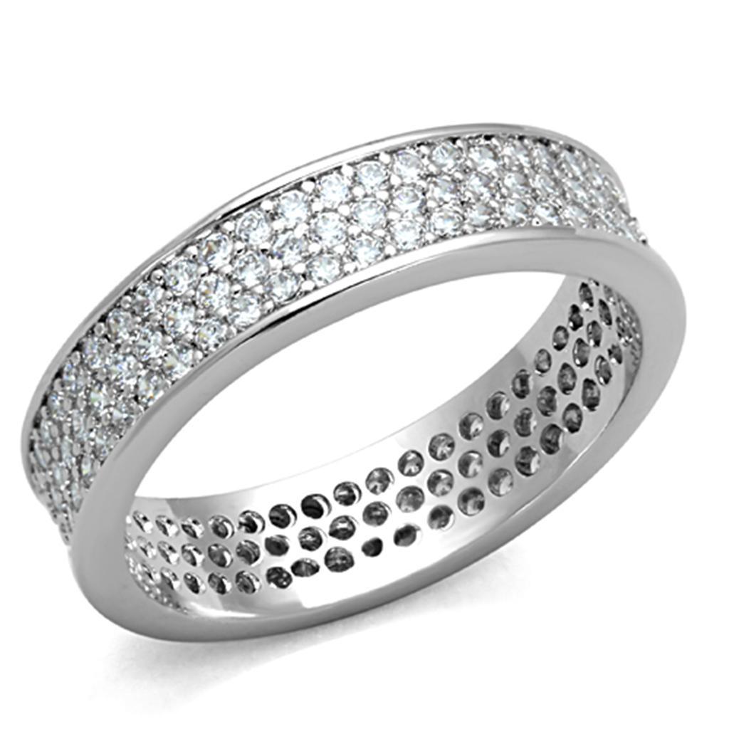 JCE781 Rhodium Brass Ring with AAA Grade CZ  in Clear
