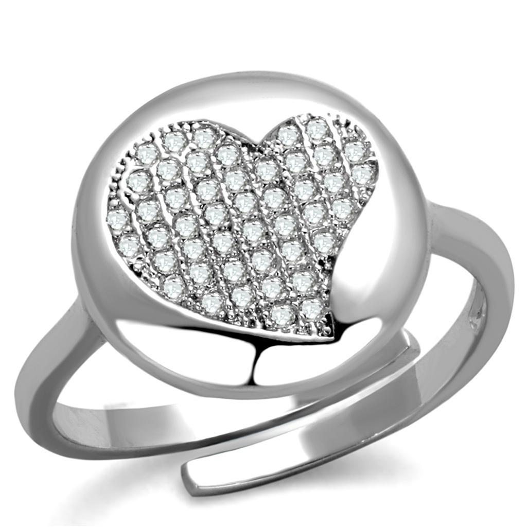 JCE864 Rhodium Brass Ring with AAA Grade CZ  in Clear