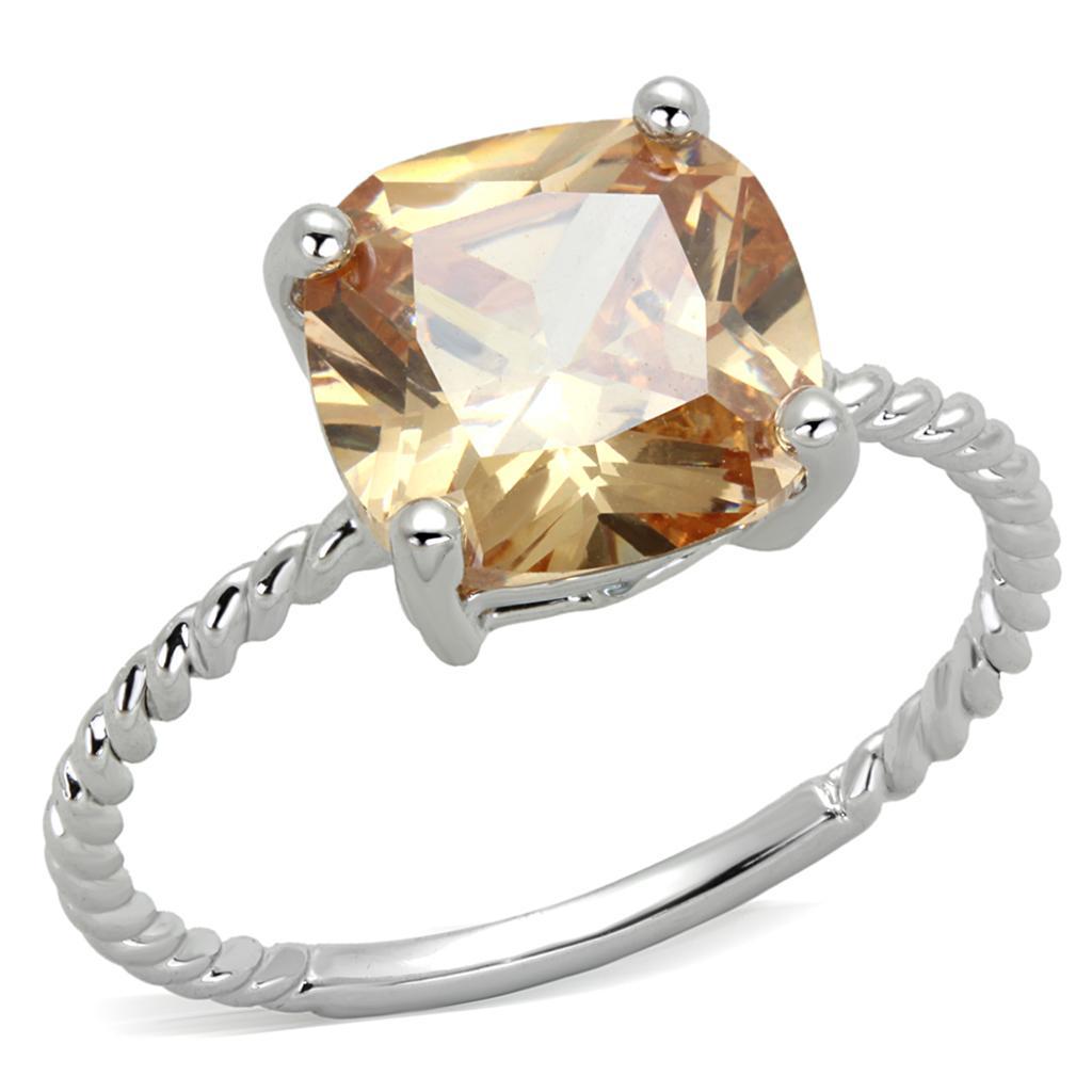 JCE872 Rhodium Brass Ring with AAA Grade CZ  in Champagne
