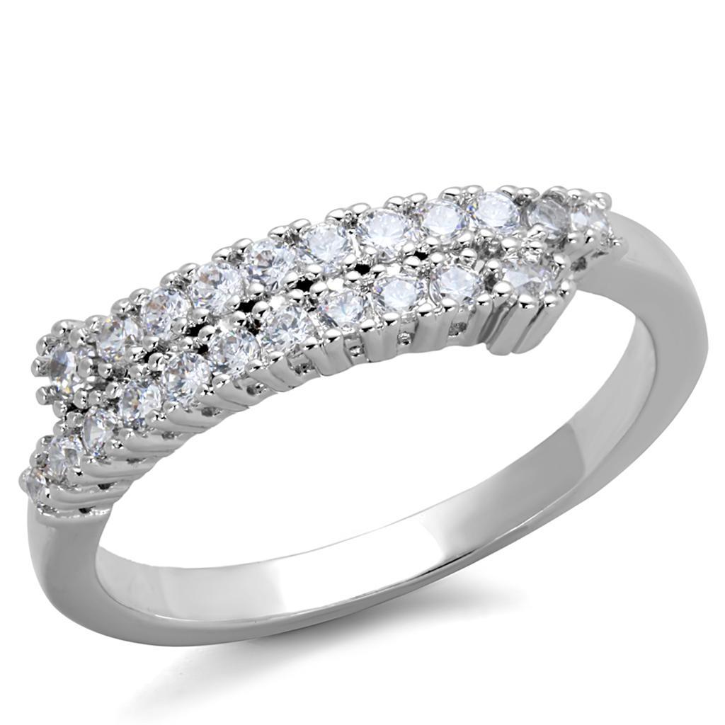 JCE879 Rhodium Brass Ring with AAA Grade CZ  in Clear