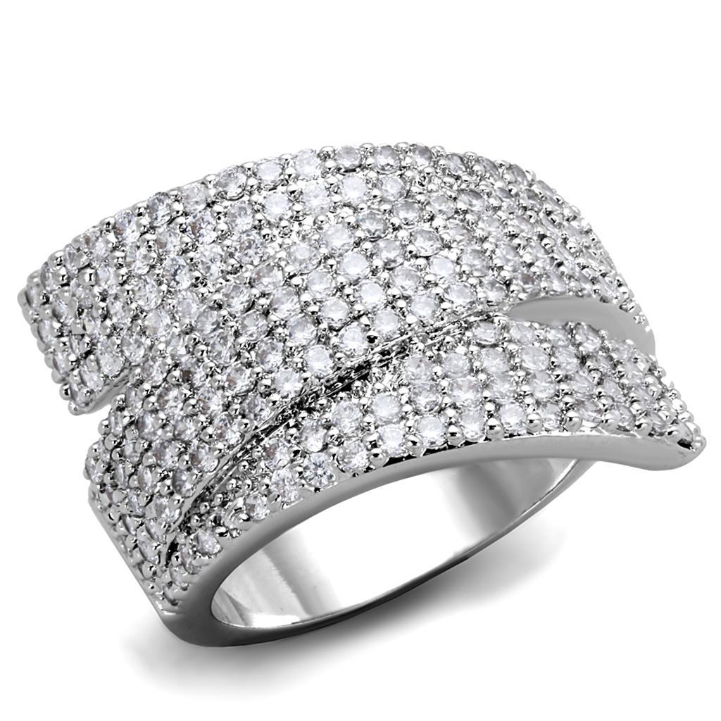 JCE883 Rhodium Brass Ring with AAA Grade CZ  in Clear