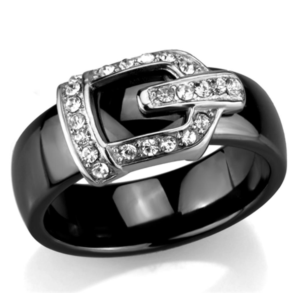 JCE954 High polished (no plating) Stainless Steel Ring with Ceramic  in Jet
