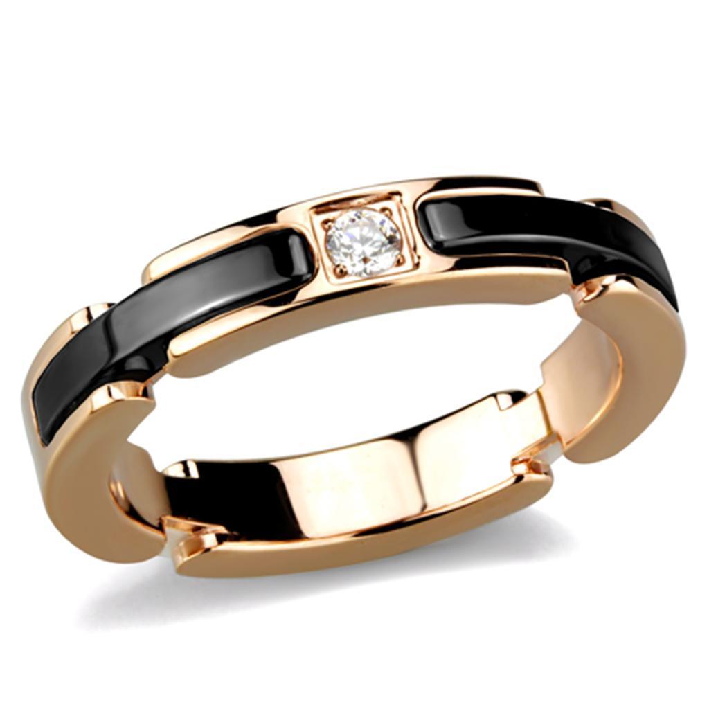 JCE960 IP Rose Gold(Ion Plating) Stainless Steel Ring with Ceramic  in Jet