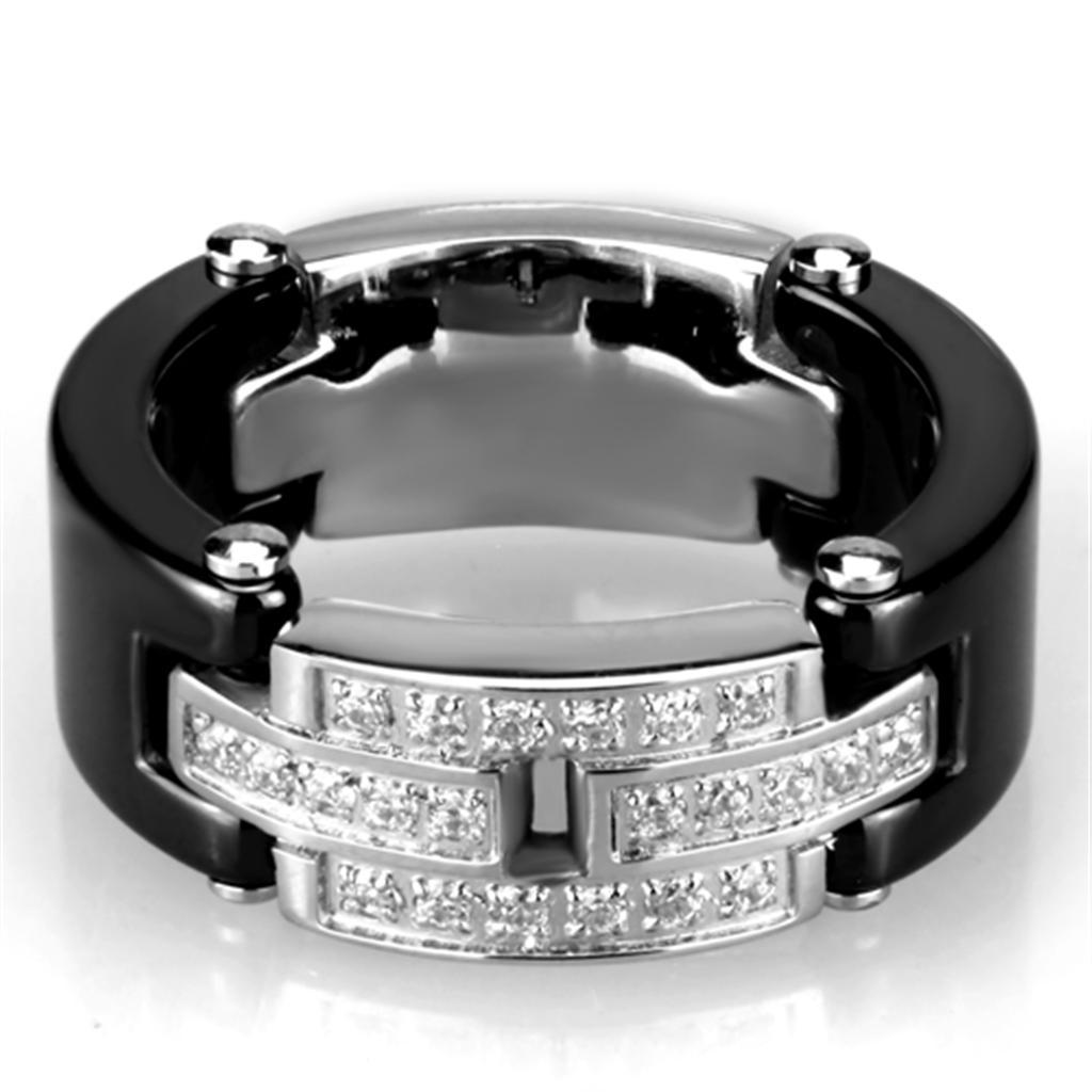 JCE976 High polished (no plating) Stainless Steel Ring with Ceramic  in Jet