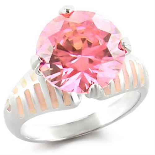 JCE707 High-Polished 925 Sterling Silver Ring with AAA Grade CZ  in Rose