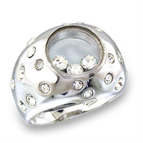 JCE709 High-Polished 925 Sterling Silver Ring with Top Grade Crystal  in Clear