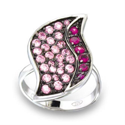 JCE806 Rhodium + Ruthenium 925 Sterling Silver Ring with AAA Grade CZ  in Multi Color