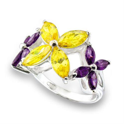 JCE816 High-Polished 925 Sterling Silver Ring with AAA Grade CZ  in Multi Color