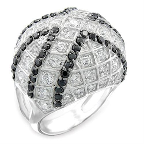 JCE518 Rhodium + Ruthenium 925 Sterling Silver Ring with AAA Grade CZ  in Jet