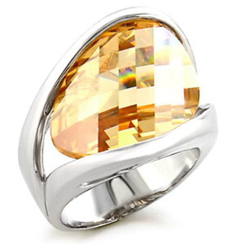 JCE307 Rhodium Brass Ring with AAA Grade CZ  in Champagne