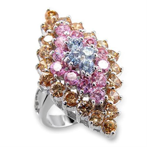 JCE101 Rhodium Brass Ring with AAA Grade CZ  in Multi Color