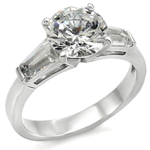 JCE110 High-Polished 925 Sterling Silver Ring with AAA Grade CZ  in Clear