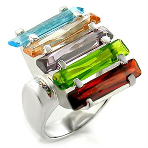 JCE007 Rhodium Brass Ring with AAA Grade CZ  in Multi Color