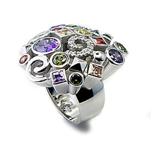 JCE051 Rhodium Brass Ring with AAA Grade CZ  in Multi Color