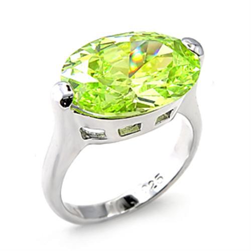 JCE182 Rhodium 925 Sterling Silver Ring with AAA Grade CZ  in Apple Green color