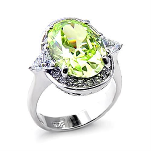 JCE187 Rhodium 925 Sterling Silver Ring with AAA Grade CZ  in Apple Green color
