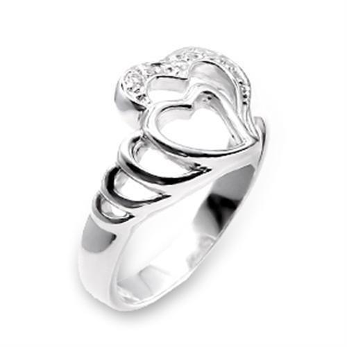 JCE214 High-Polished 925 Sterling Silver Ring with AAA Grade CZ  in Clear