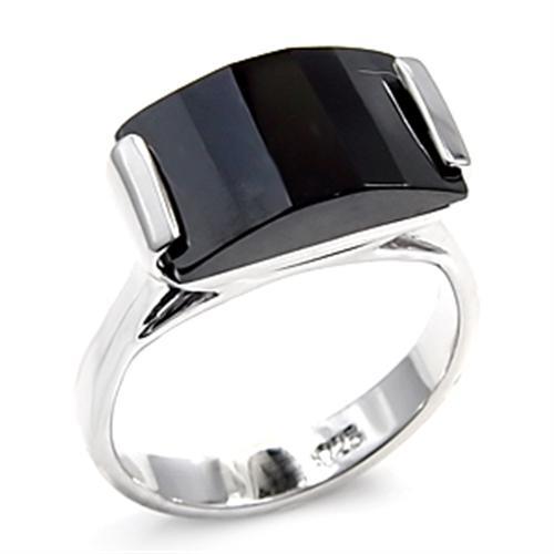 JCE506 Rhodium 925 Sterling Silver Ring with AAA Grade CZ  in Jet