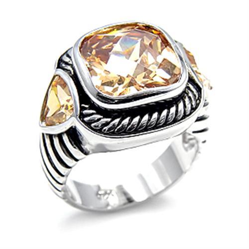 JCE525 Rhodium 925 Sterling Silver Ring with AAA Grade CZ  in Champagne