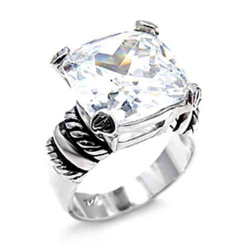 JCE526 Rhodium 925 Sterling Silver Ring with AAA Grade CZ  in Clear
