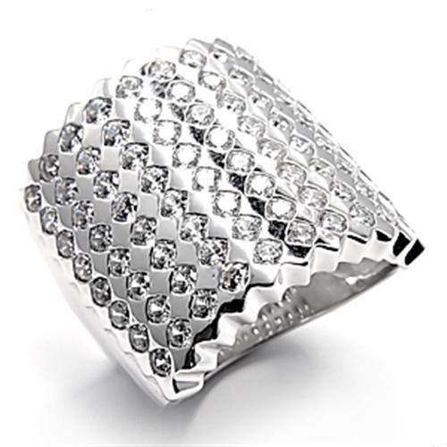 JCE005 Rhodium Brass Ring with AAA Grade CZ  in Clear