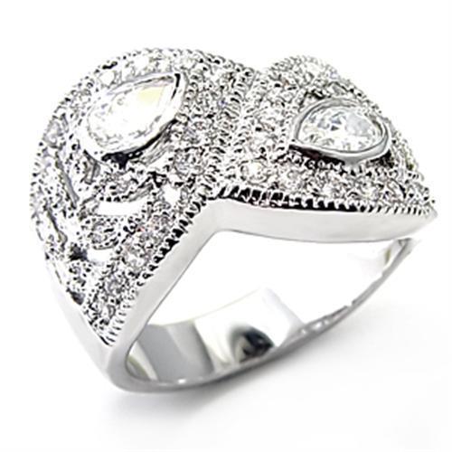 JCE083 Rhodium Brass Ring with AAA Grade CZ  in Clear
