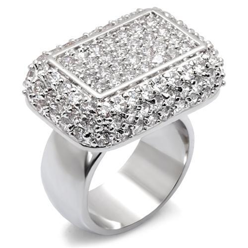 JCE099 Rhodium Brass Ring with AAA Grade CZ  in Clear