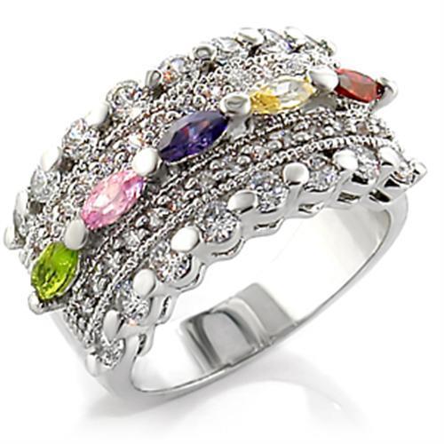 JCE129 Rhodium Brass Ring with AAA Grade CZ  in Multi Color