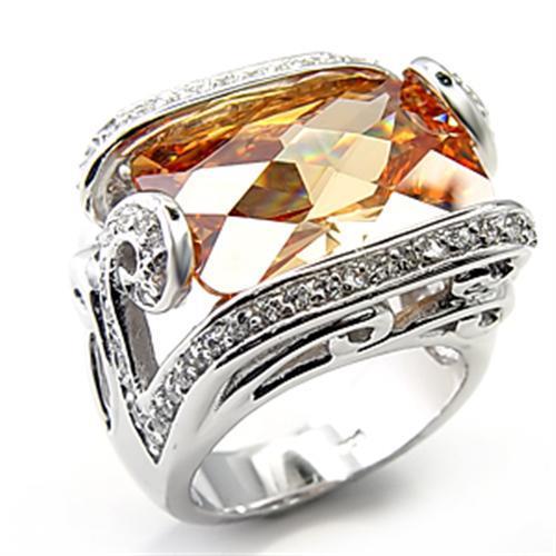 JCE180 Rhodium 925 Sterling Silver Ring with AAA Grade CZ  in Champagne