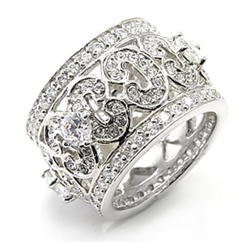 JCE2182 Rhodium 925 Sterling Silver Ring with AAA Grade CZ  in Clear