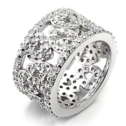 JCE2199 Rhodium 925 Sterling Silver Ring with AAA Grade CZ  in Clear