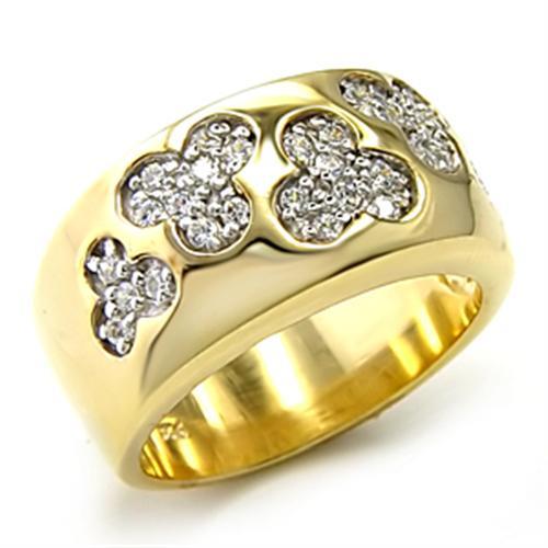 JCE205 Gold+Rhodium 925 Sterling Silver Ring with AAA Grade CZ  in Clear