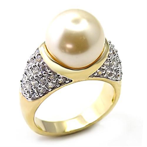 JCE216 Gold+Rhodium 925 Sterling Silver Ring with Synthetic Pearl in White